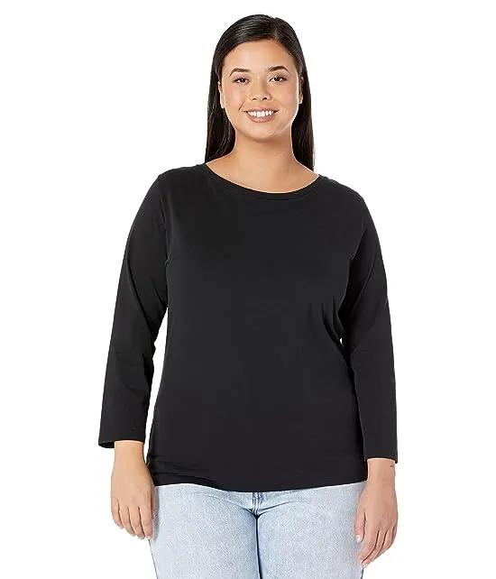 Cotton Silk Touch Semi Relaxed 3/4 Sleeve Boatneck Tee