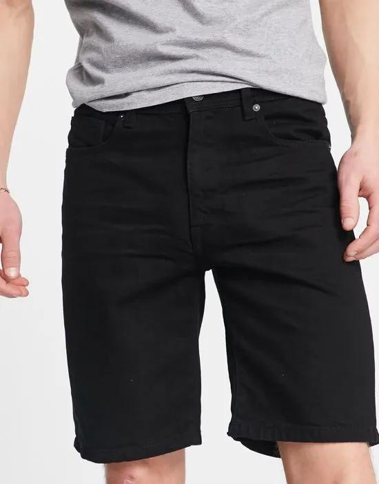 cotton slim fit denim shorts in black - BLACK