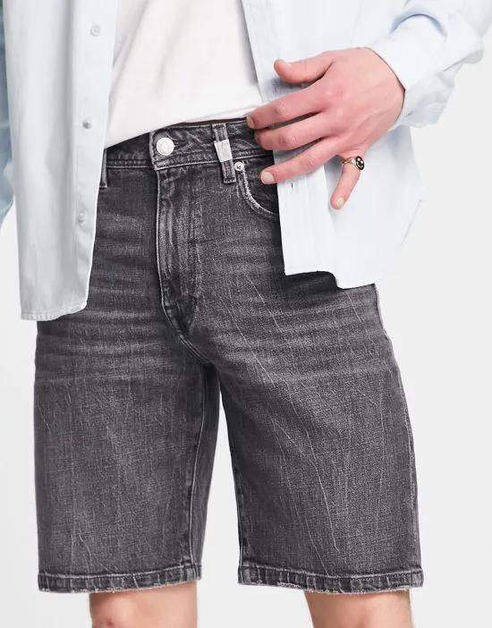 cotton slim fit denim shorts in gray - GRAY
