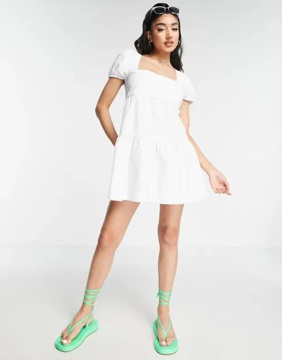 cotton smock mini dress in white