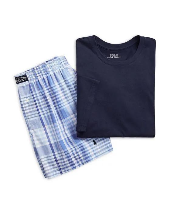 Cotton Solid Tee & Plaid Boxers Gift Set
