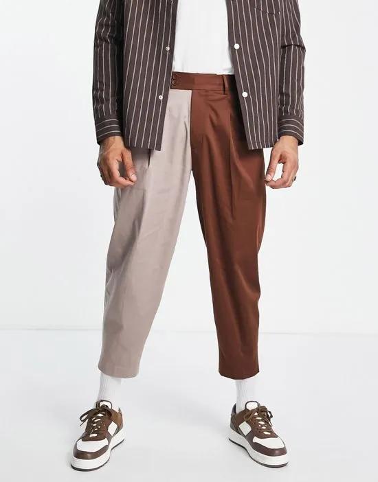 cotton splice extreme balloon smart pants in tonal brown