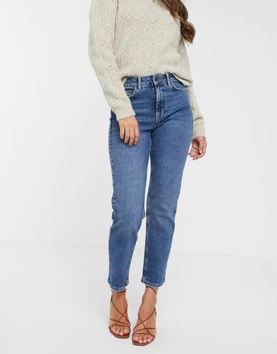 cotton straight leg jeans in mid blue - MBLUE
