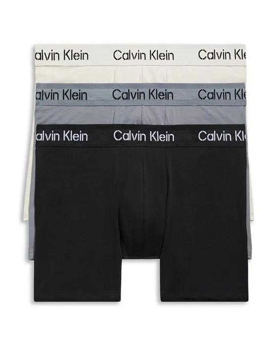 Cotton Stretch Mid Rise Stencil Logo Waistband Boxer Briefs, Pack of 3 