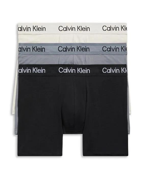 Cotton Stretch Mid Rise Stencil Logo Waistband Boxer Briefs, Pack of 3