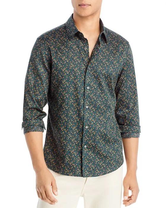Cotton Stretch Printed Slim Fit Button Down Shirt