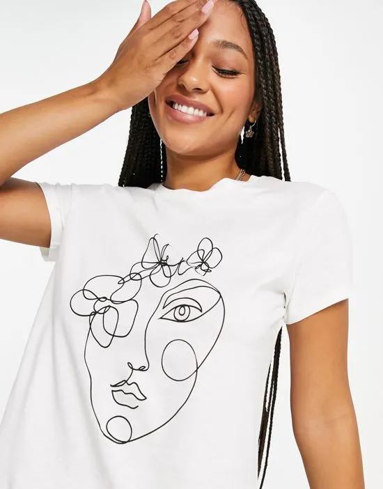 cotton t-shirt with face motif in white - WHITE