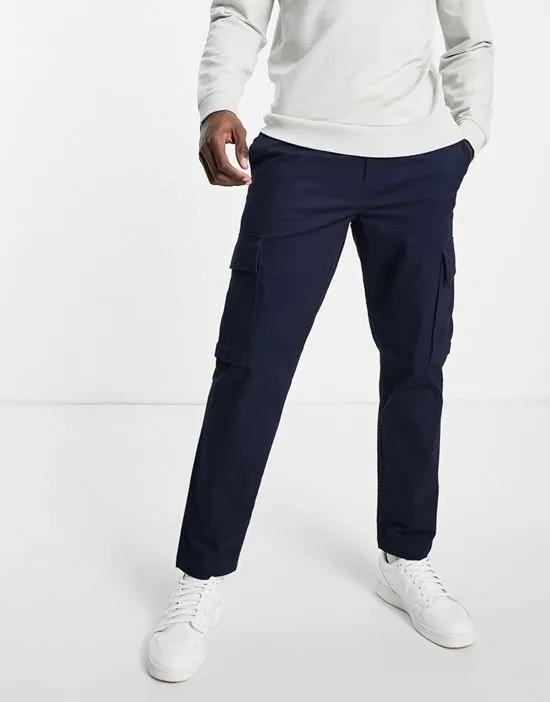 cotton tapered drawstring cargo pants in navy - NAVY