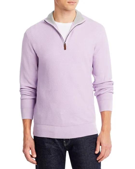 Cotton Tipped Textured Birdseye Regular Fit Half Zip Mock Neck Sweater - 100% Exclusive