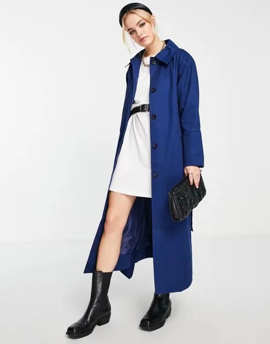 cotton trench coat with buttons in blue