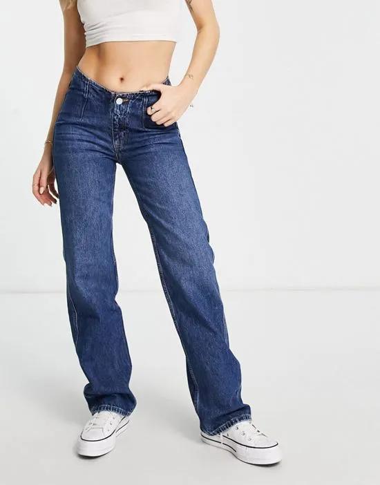 cotton V-front straight leg jeans in dark blue