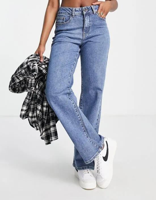 cotton wide leg dad jeans in mid blue wash - MBLUE
