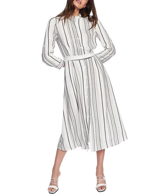 Court & Rowe Women's Stripe Belted Midi Shirt Dress