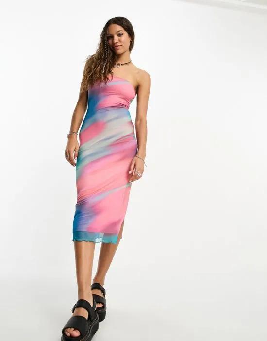 cowl neck midaxi dress in pink & blue marble