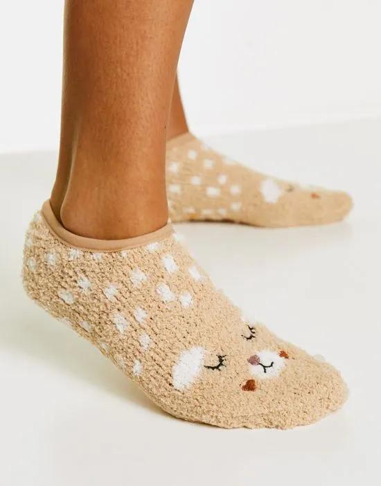 cozy animal footsie sock in cream