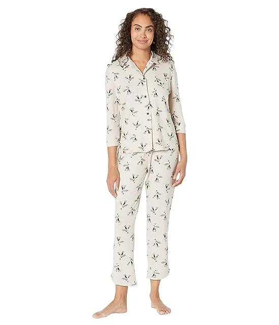 Cozy Glasses Brushed Loose Knit Button-Up Pajama Set