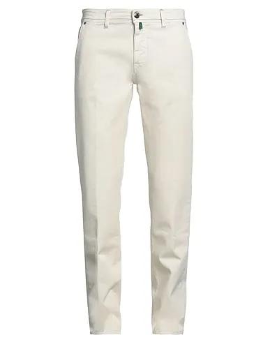 Cream Cotton twill Casual pants