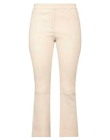 Cream Leather Casual pants