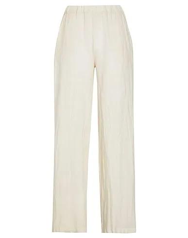 Cream Plain weave Casual pants LINEN PULL-ON PANTS
