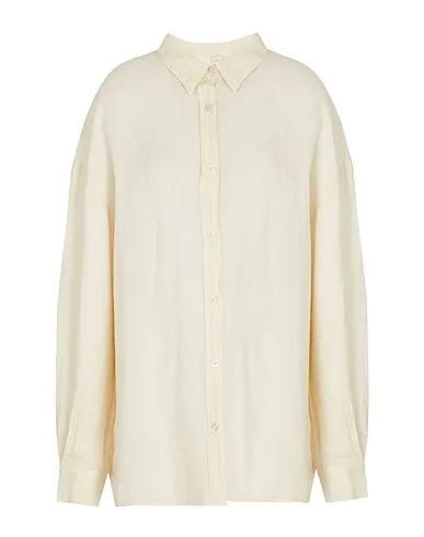 Cream Plain weave Linen shirt LINEN ESSENTIAL SHIRT
