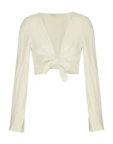 Cream Plain weave Linen shirt LINEN L/SLEEVE CROP TOP
