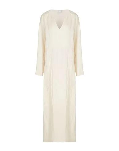 Cream Plain weave Long dress LINEN V-NECK MAXI DRESS
