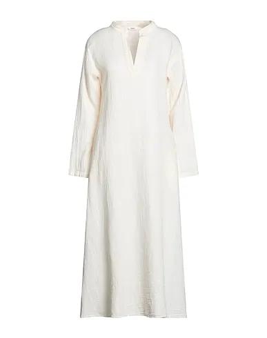 Cream Plain weave Midi dress