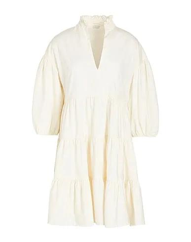 Cream Plain weave Short dress COTTON PUFF-SLEEVE SHORT DRESS