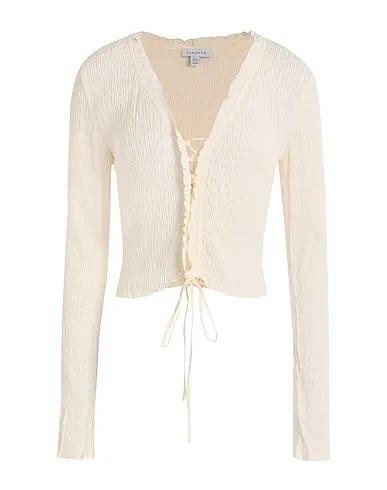 Cream Plain weave Solid color shirts & blouses