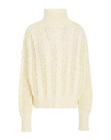 Cream Turtleneck ORGANIC COTTON HIGH-NECK CABLE KNIT SWEATER
