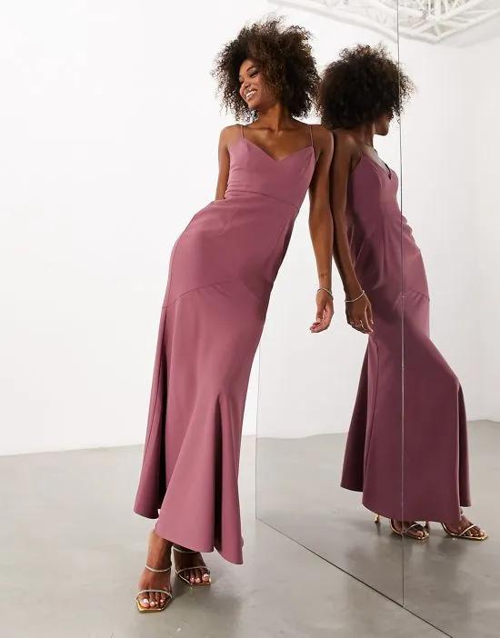 crepe strappy fishtail maxi dress in orchid