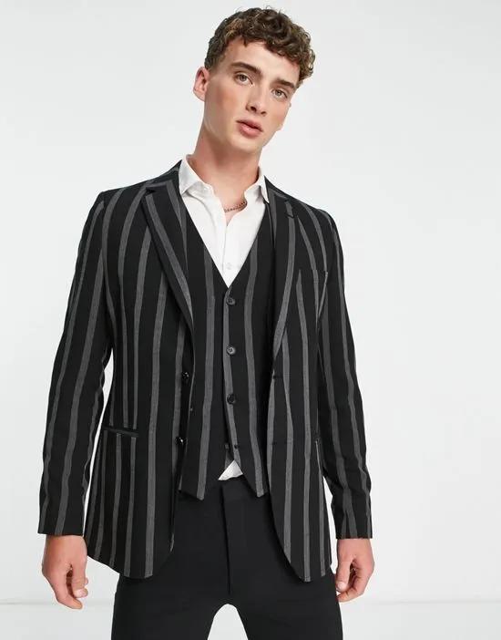 crepe stripe skinny fit suit jacket