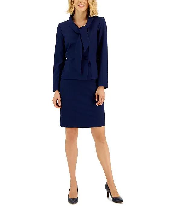 Crepe Tie-Collar Jacket & Pencil Skirt, Regular and Petite Sizes