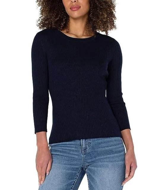 Crew Neck 3/4 Sleeve Sweater with Pointelle