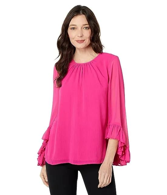Crew Neck Blouse with Dramatic Sleeve