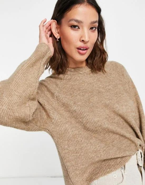 crew neck boxy sweater in brown