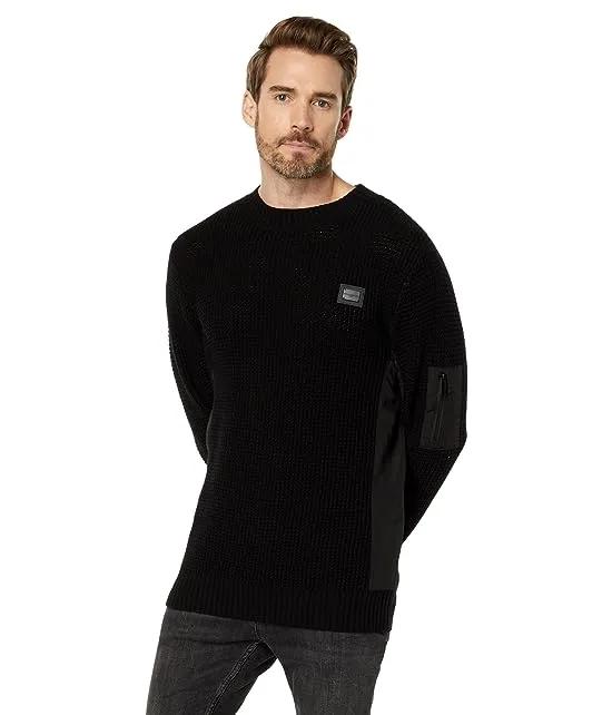 Crew Neck Sweater with Fabric Block Insets