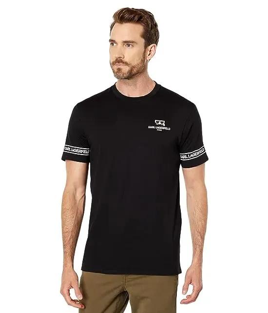 Crew Neck T-Shirt with Logo On Sleeves and Flat Head Logo