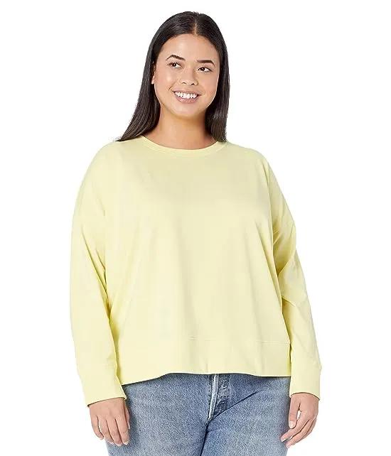 Crew Neck Top with High-Low Hem in Organic Pima Cotton Stretch Jersey