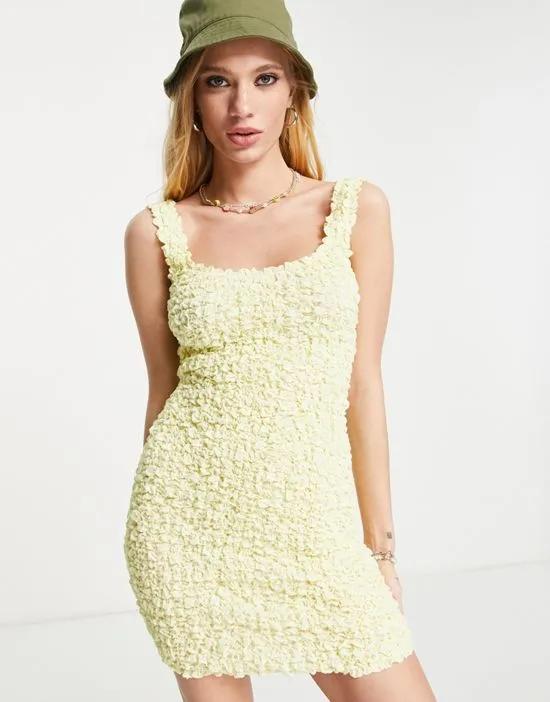 crinkle mini dress in lemon yellow