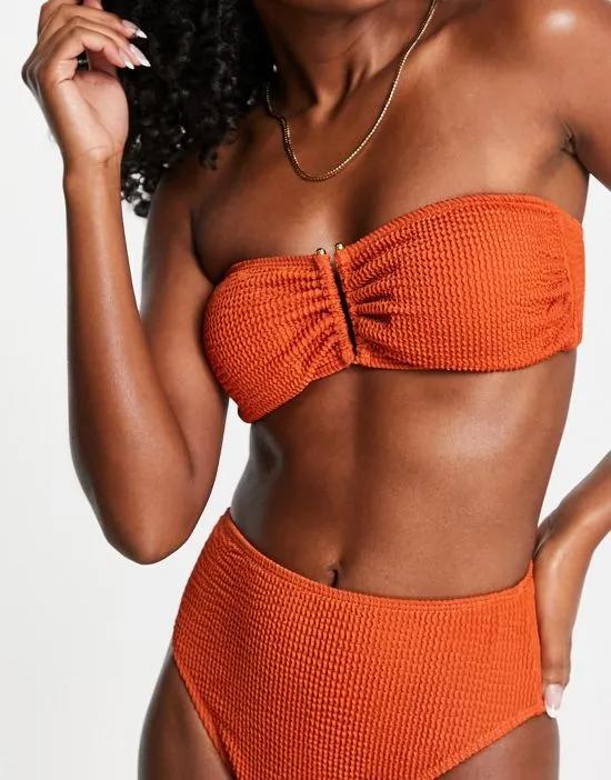 crinkle u ring bandeau bikini top in orange
