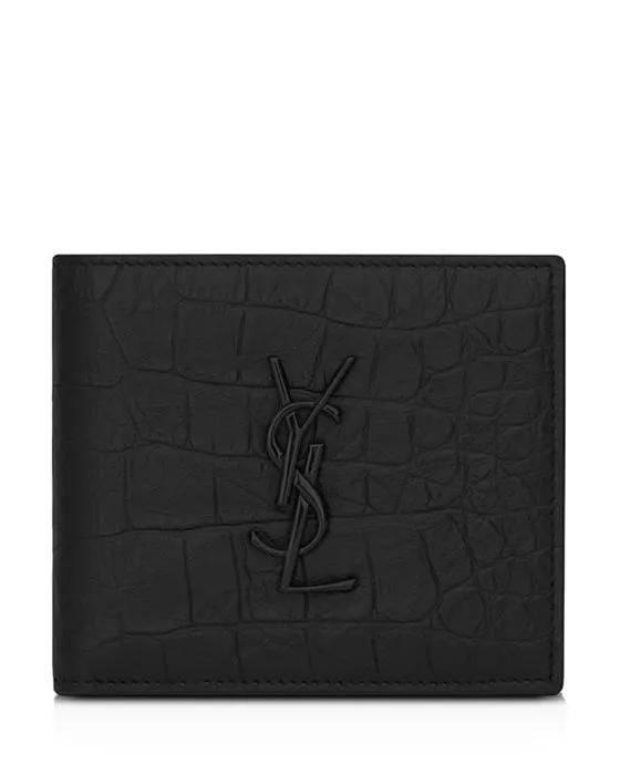 Croc Embossed Monogram Bi Fold Wallet