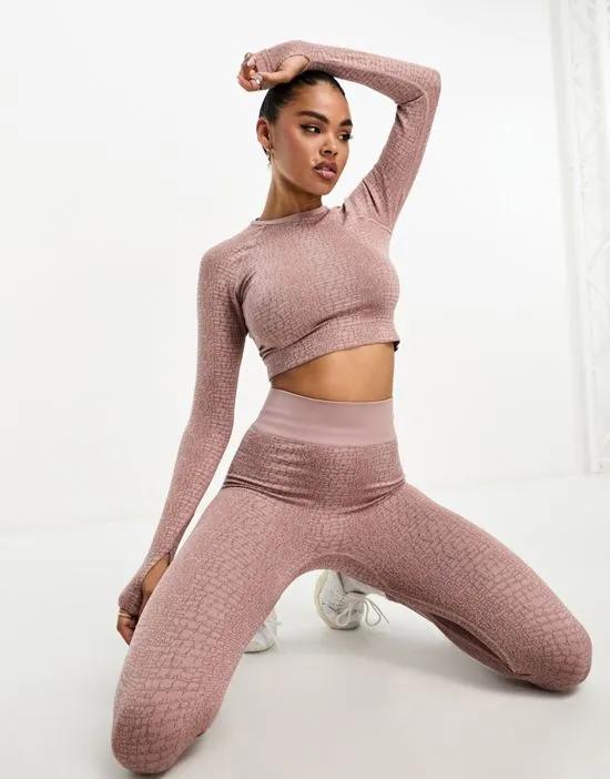 croc jacquard long sleeve top in mink