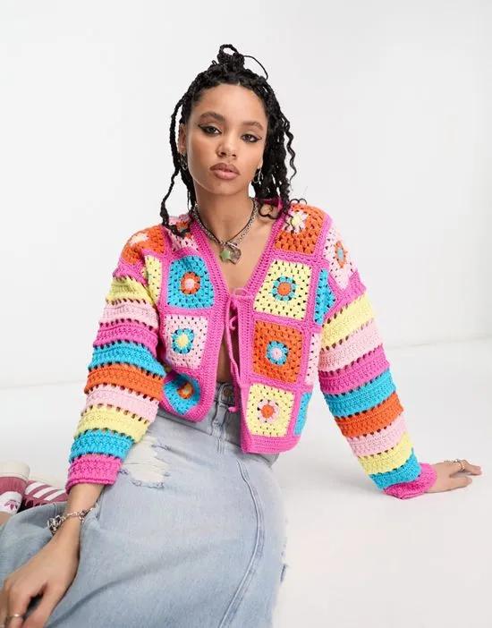 crochet cardigan with contrast stripe sleeve