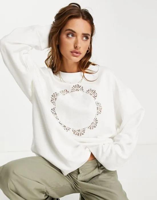 crochet insert sweatshirt in white