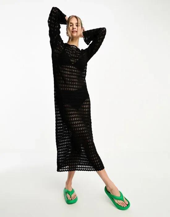 crochet maxi dress in black