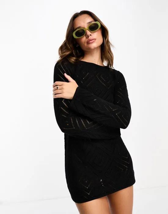 crochet mini dress in black