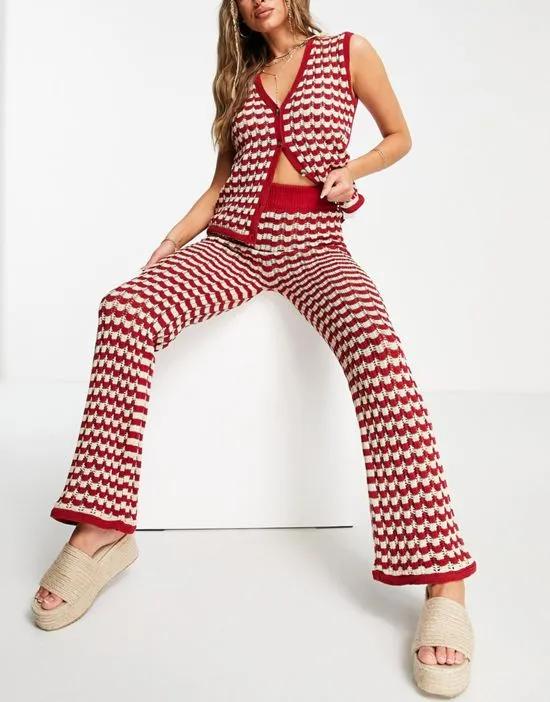 crochet pants in red and white check