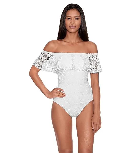 Crochet Ruffle Off-the-Shoulder One-Piece