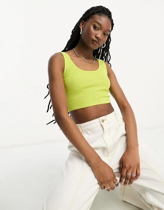 crop knitted top with scoop neck in lime green